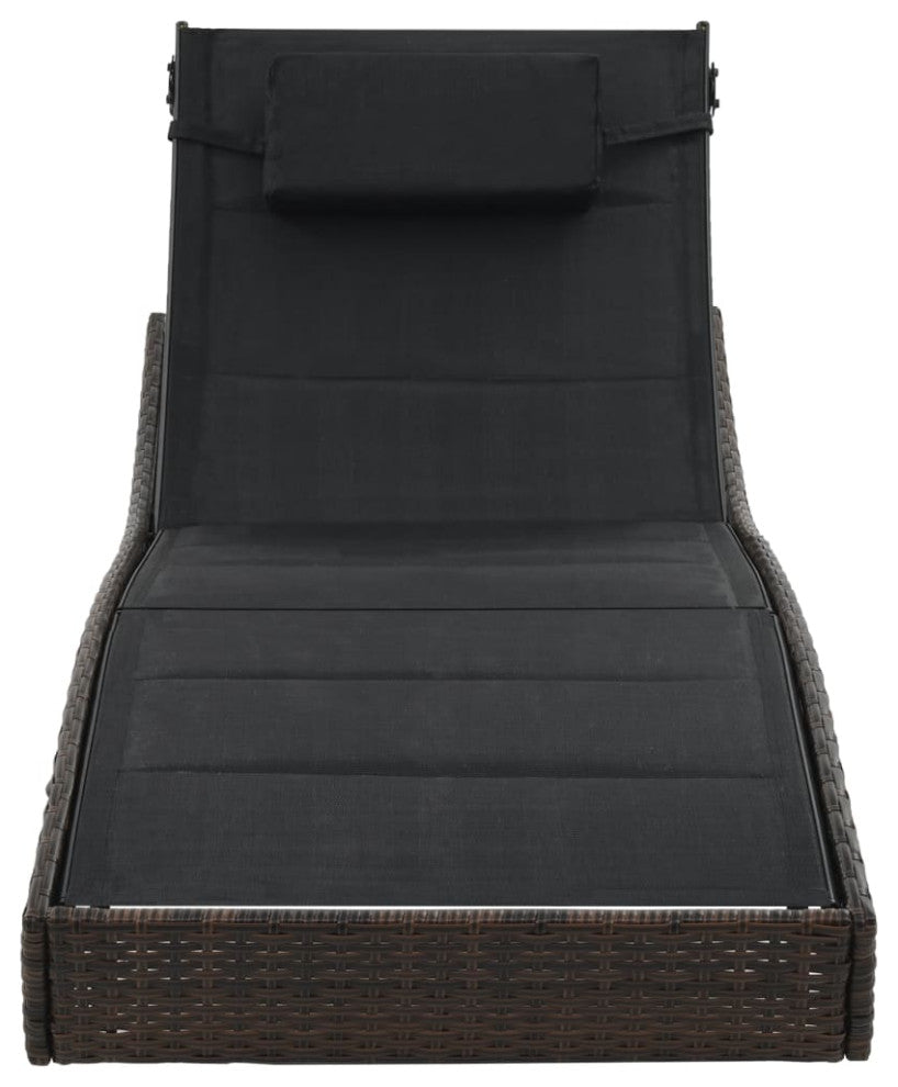 vidaXL Sun Lounger Poly Rattan and Textilene Brown Patio Garden Day Lounge Bed