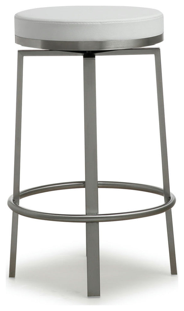 Pratt Swivel Counter Stool, Modern PU Leather Stainless Steel Stool SetOf2, Whit