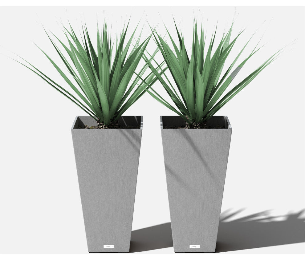 Midland Tall Square Planter, Gray, 26'', 2 Pack
