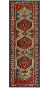 Fine Vintage Distressed Adika Red/Navy Runner, 3'3x9'9