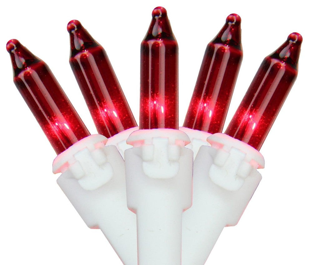 Set of 50 Red Mini Christmas Lights 2.5" Spacing - White Wire