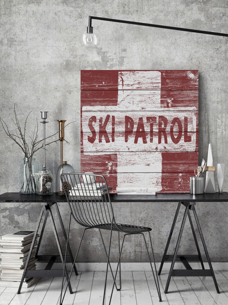 "Ski Patrol Cross" Painting Print on White Wood, 18"x18"
