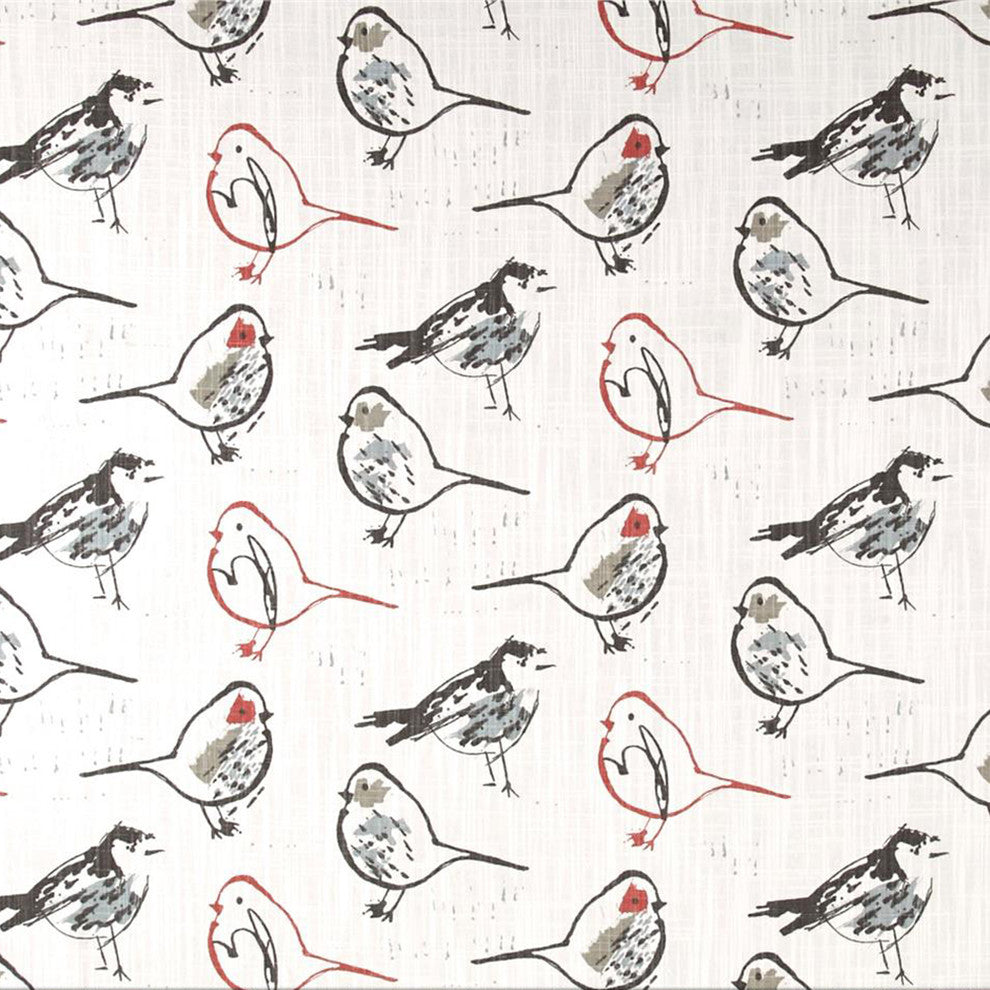Bird Toile Scarlet Red Chinoiserie 72" Shower Curtain Cotton Linen Unlined