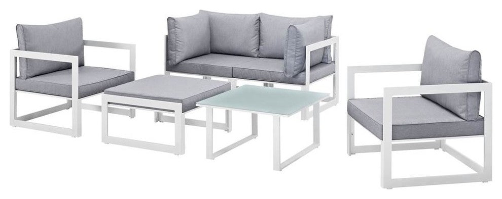 White Gray Fortuna 6-Piece Outdoor Patio Sectional Sofa Set