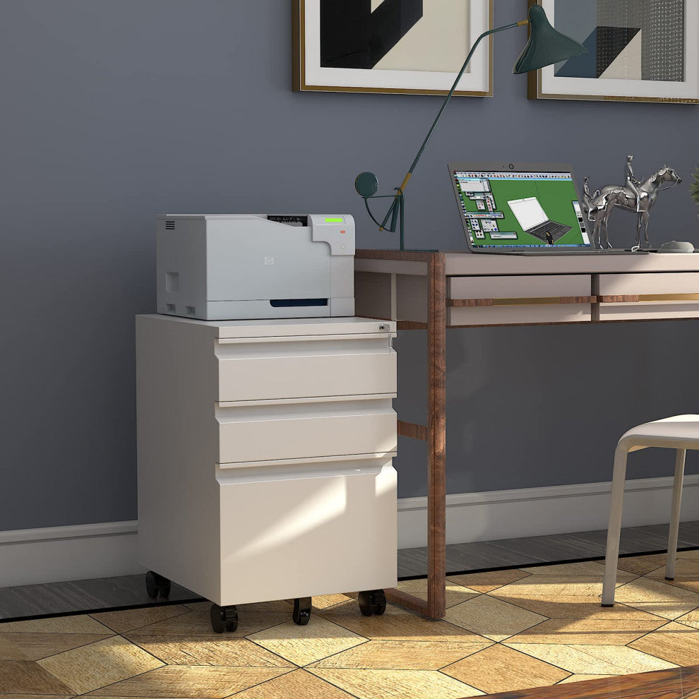 3 Drawer Mobile File Cabinet Under Desk Storage File Cabinets, White