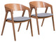 Set of Two Walnut and Dark Gray Modern Retro Dining Armchairs