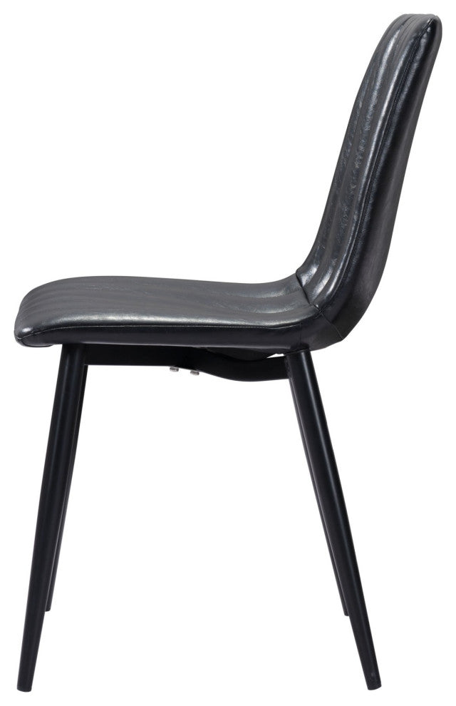 Dining Chair, Set of 2, Faux Vinyl Leather, Steel, Vintage Black, Cafe Bistro