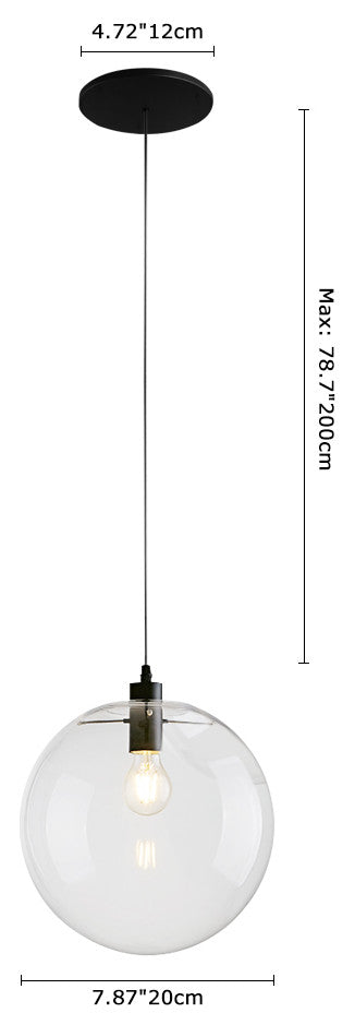 Modern Clear Glass Globe Pendant Light, 7.87"