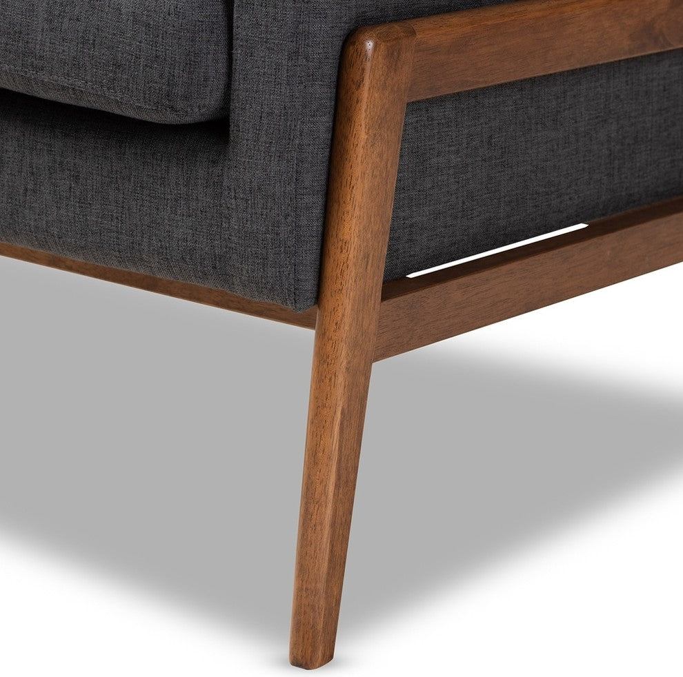 Perris Mid-Century Modern Dark Gray Upholstered Walnut Wood Lounge Chair