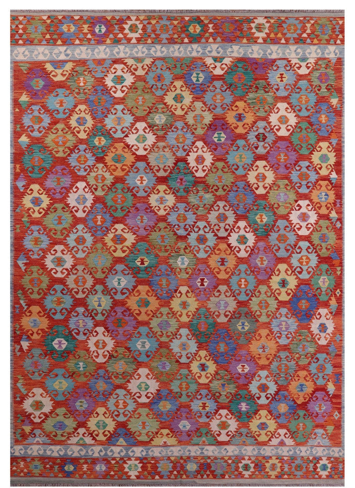 11' 9" X 16' 3" Wool On Wool Kilim Flat Weave Reversible Rug - Q12538