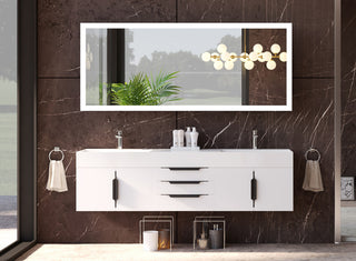 CastelloUSA Amazon 72" Wall Mounted Vanity Set, White, White Top, Black Handles