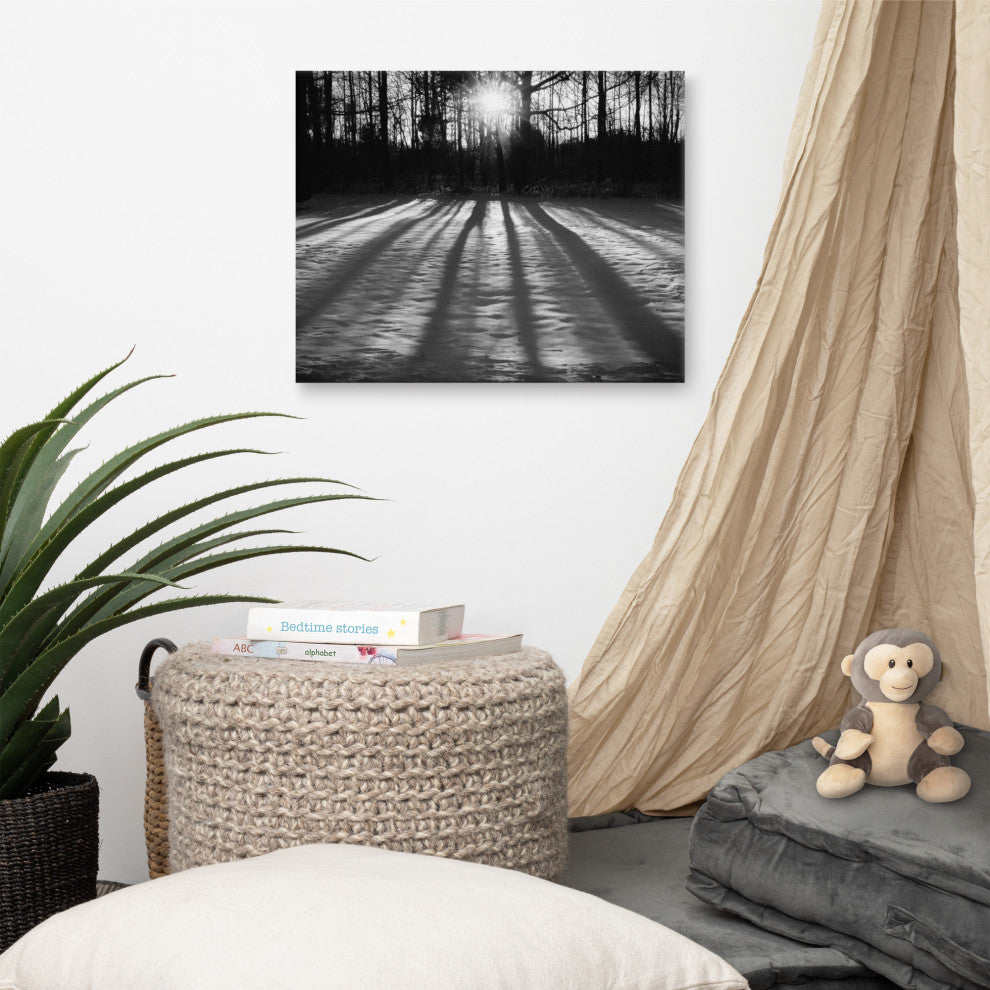 Primitive Wall Decor: Black & White Canvas Photo Print Winter Shadows, 16" X 20"