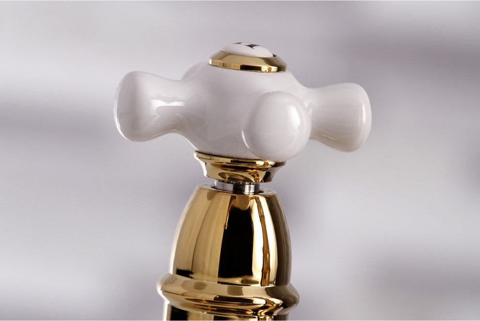 Kingston Brass Bridge Kitchen Faucet With Sprayer, Polished Brass