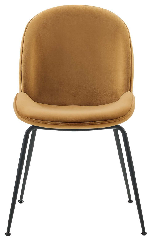 Scoop Black Powder Coated Steel Leg Velvet Dining Chairs Set of 2, Cognac