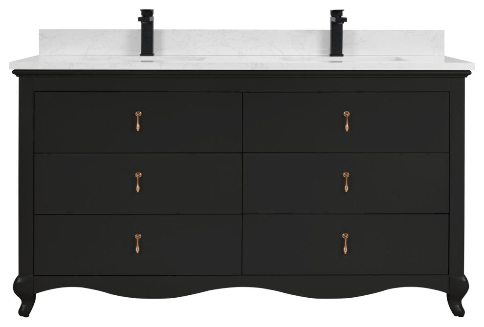 Legion Furniture WS2512 Series Bathroom Sink Vanity, Tricorn Black, 60", Artificial Stone Top, Double Sink