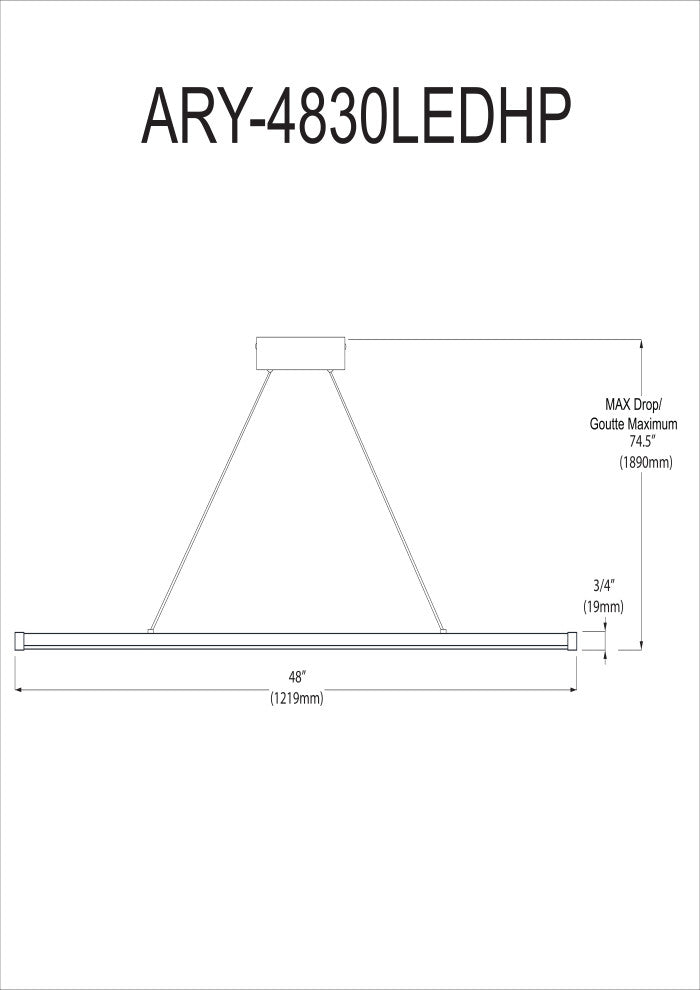 Array LED Horizontal Pendant 30W 48" Aged Brass White Acrylic Diffuser