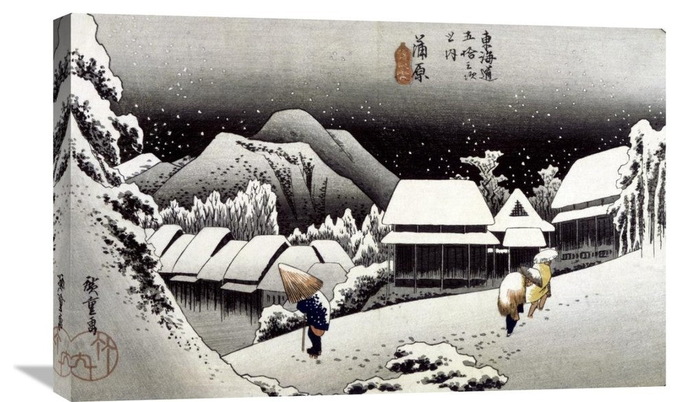 "Kambara, Night Snow" Stretched Canvas Giclee by Hiroshige, 30"x19"