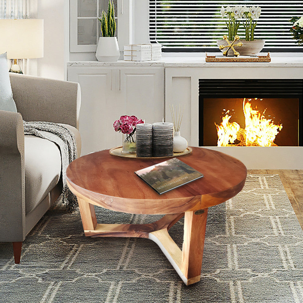 Suar Live Edge Round Coffee Table, 32"