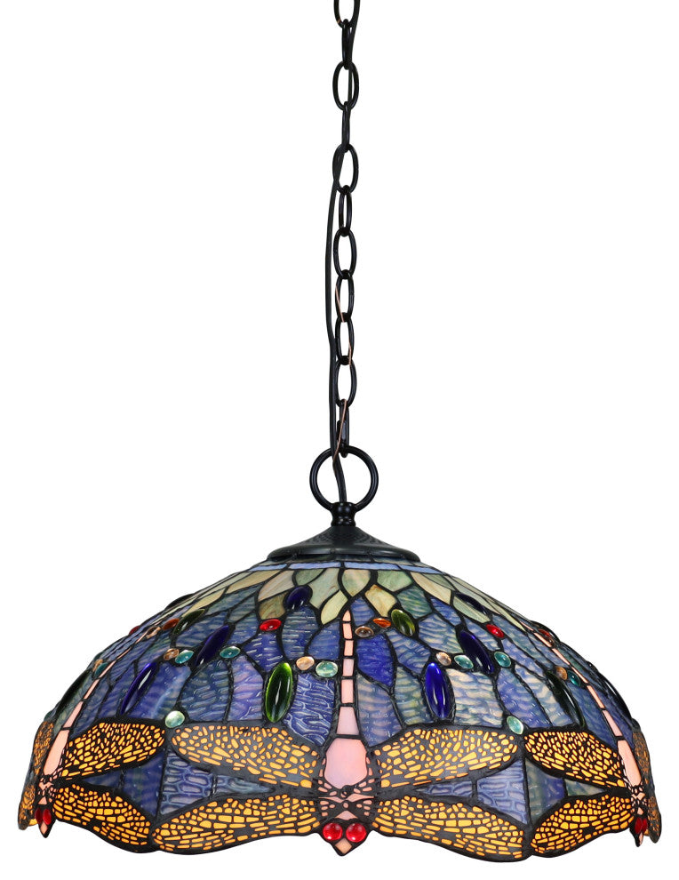 Sdragonfly Tiffany-Style Dark Bronze 2 Or 3 Light Ceiling Pendant 18" Wide