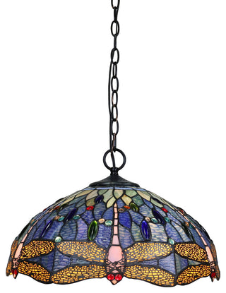 Sdragonfly Tiffany-Style Dark Bronze 2 Or 3 Light Ceiling Pendant 18" Wide