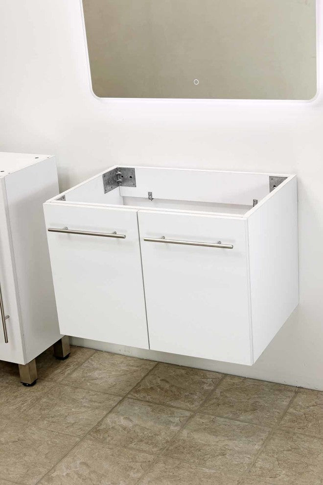 36" Wall Mount Vanity, White Stone Countertop, White Embossed Texture