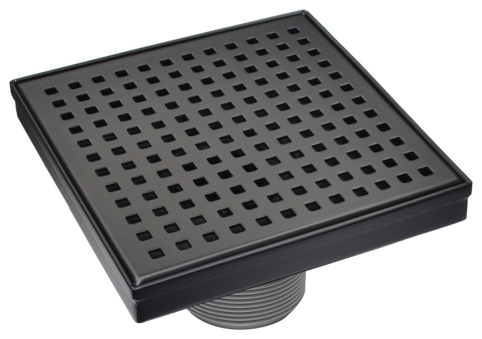 HEATGENE Square Shower Drain With Flat Cover, Matt Black, 4"