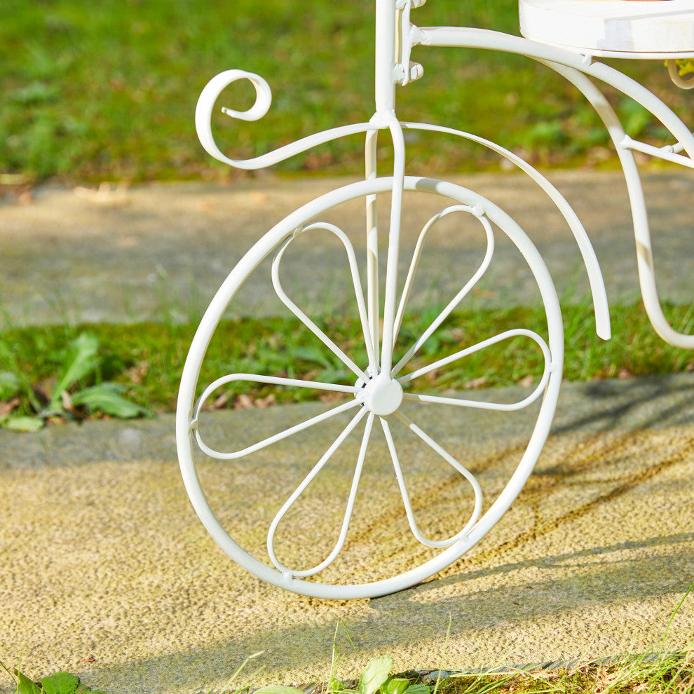 24"L Metal Tricycle Planter Stand, White
