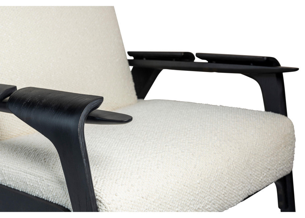 Modern Brazilian, Fly, Accent Chair, Boucle Ivory Upholstery, Black Frame