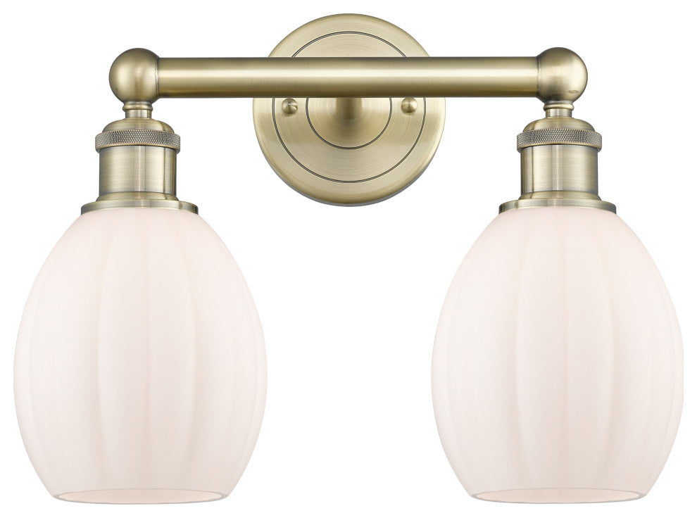 Eaton 2-Light 15" Bath Vanity Light, Antique Brass Finish, Matte White Shade