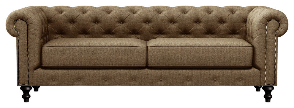 Nativa Interiors London 90" Sofa, Brown, Classic Depth