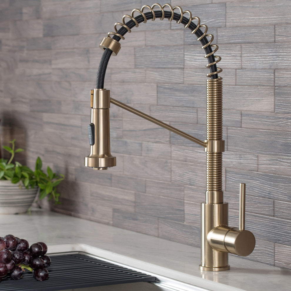 Bolden Commercial Style 2-Function Pull-Down 1-Handle 1-Hole Kitchen Faucet, Brushed Gold