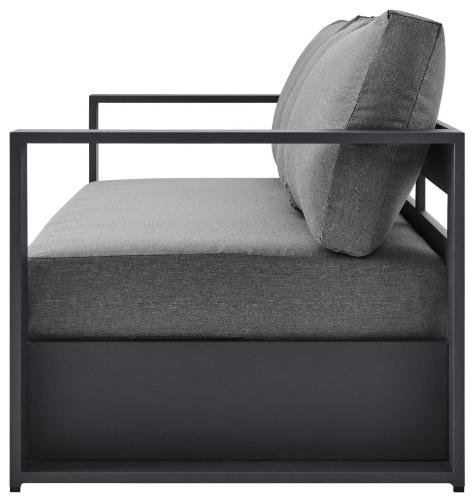 Lounge Sectional Sofa Chair Table Set, Gray, Aluminum, Modern, Outdoor