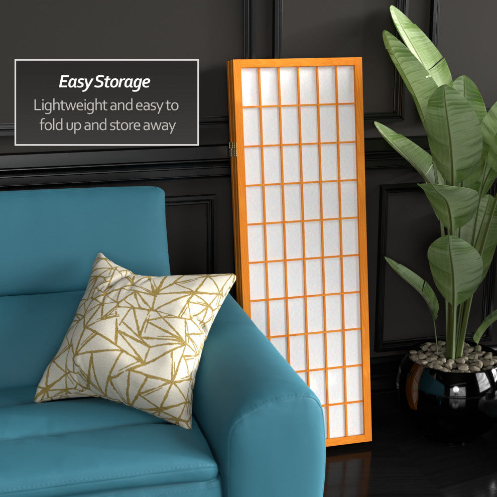 4' Tall Window Pane Shoji Screen, Honey, 4 Panels