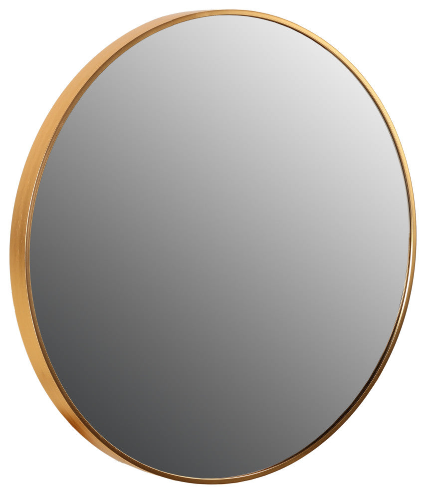 Cortesi Home Opra Mirror, Round 24" With Brushed Gold Metal Frame