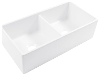 Austen Crisp White Fireclay 36" Double Bowl Farmhouse Undermount Kitchen Sink