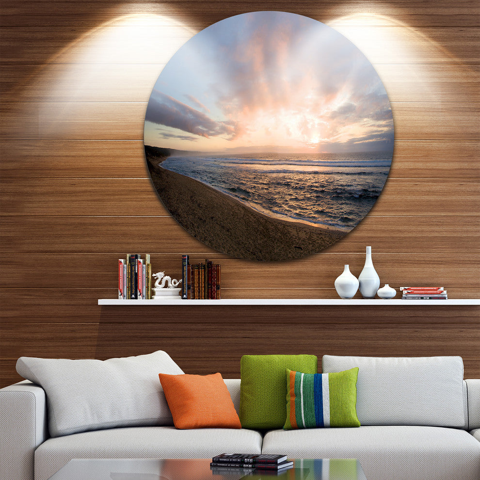Sunrise Over Indian Ocean Waters, Seashore Disc Metal Artwork, 36"