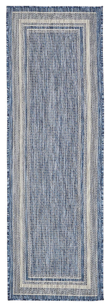 Unique Loom Blue Soft Border Outdoor 2' 0 x 6' 0 Runner Rug