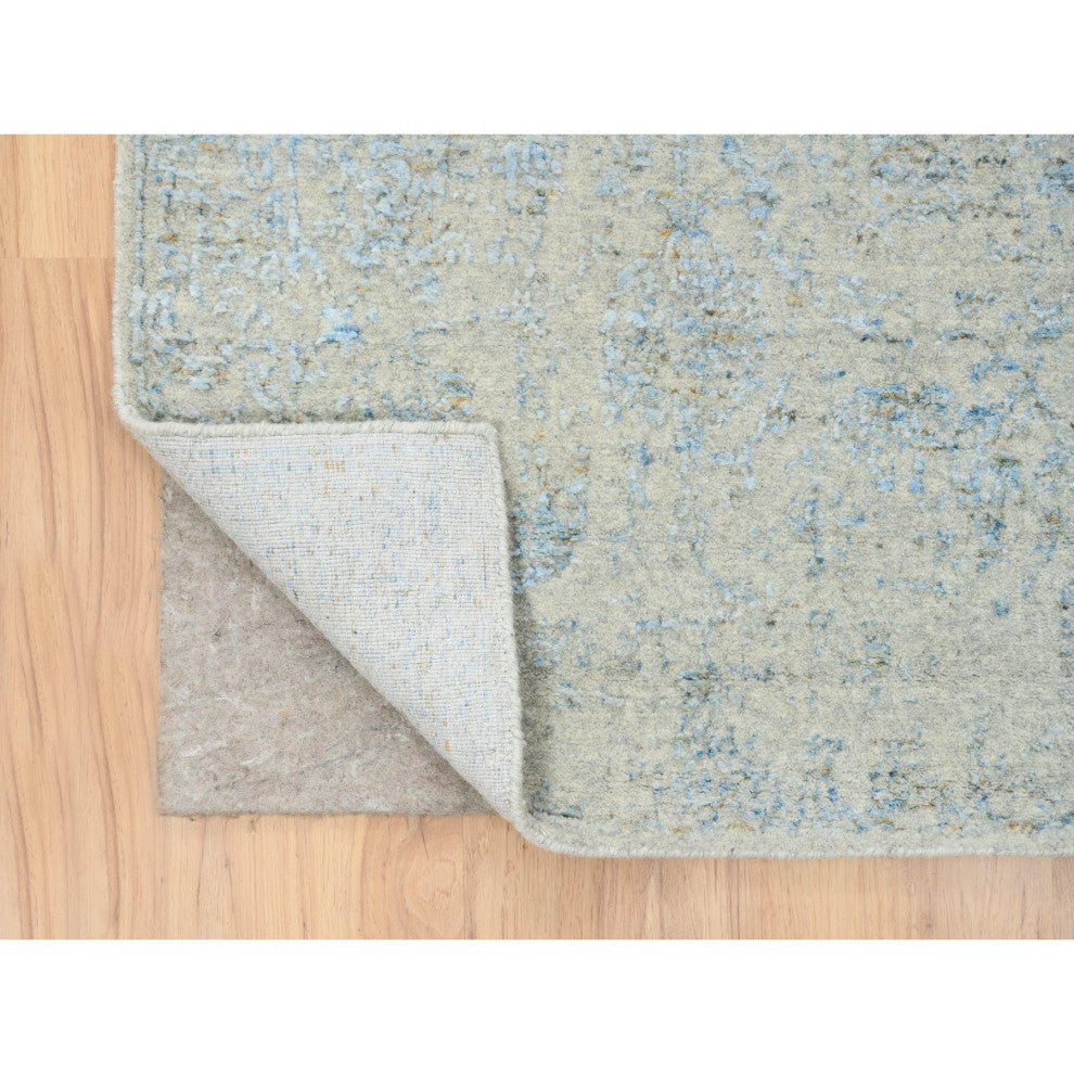 Gray, Tabriz Design, Wool and Silk Jacquard Hand Loomed Runner Rug, 2'7"x12'0"