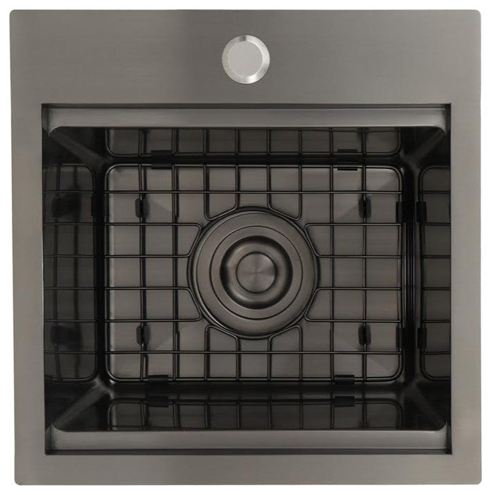Workstation Top Mount/Drop-in Matte Stainless Steel Sink, Black, 15x15x9