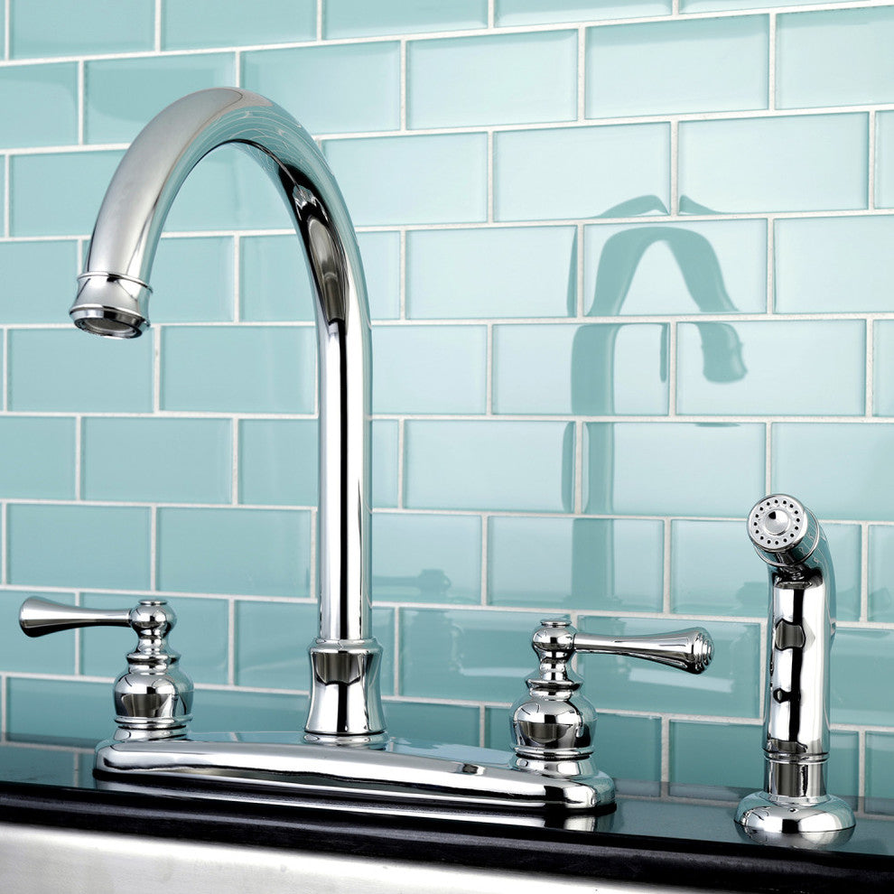8" Centerset Kitchen Faucet, Sprayer, Polished Chrome