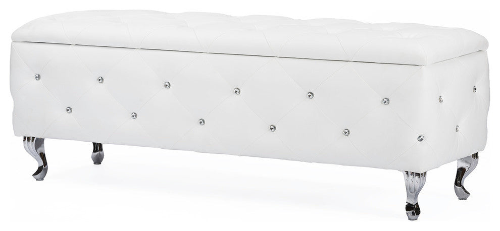 Baxton Studio Seine White Leather Contemporary Storage Ottoman