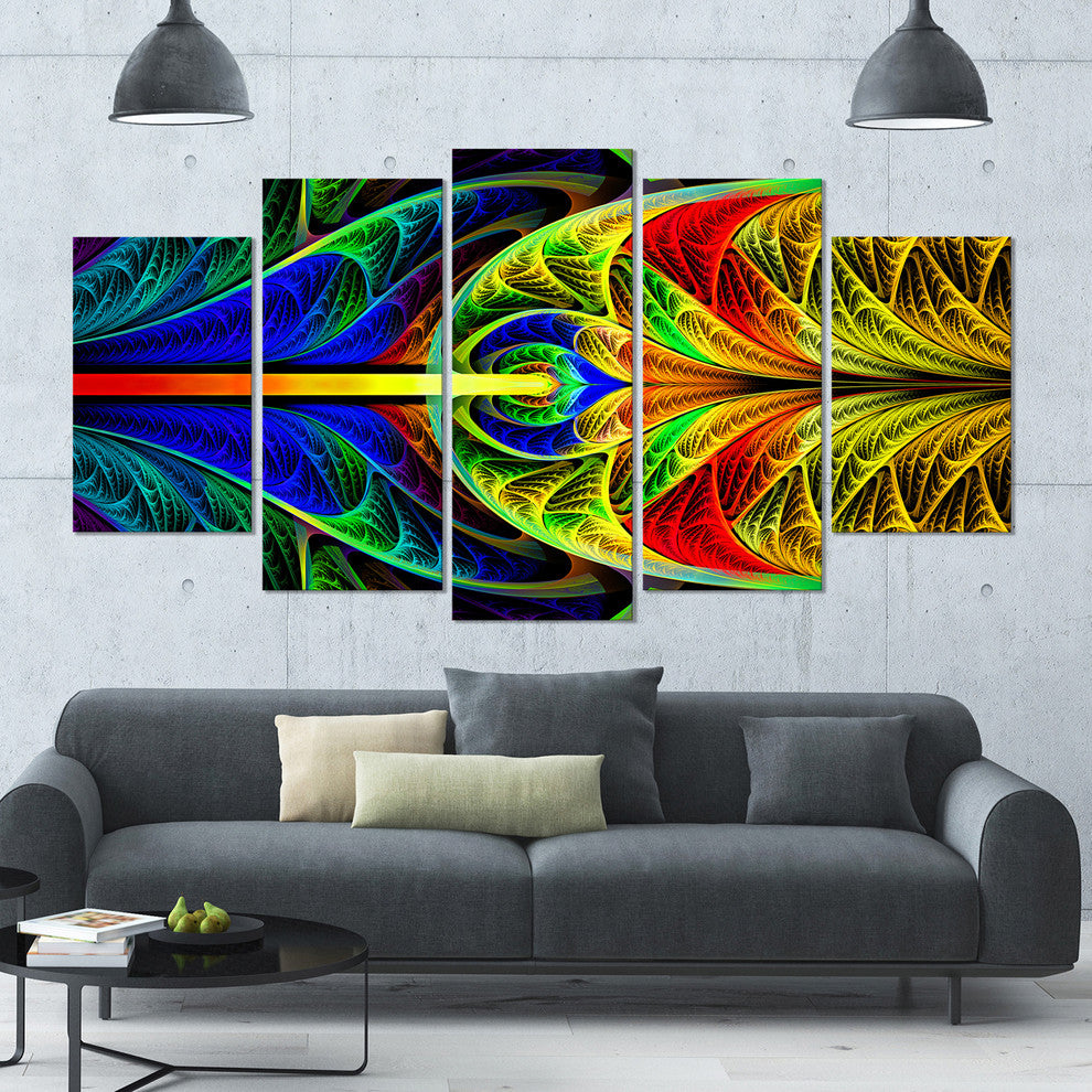 Colorful Stained Glass Texture, Contemporary Wall Art Canvas, 60"x32", 5 Panels