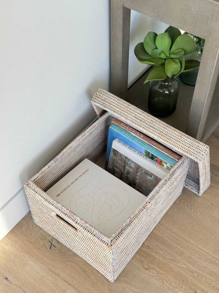 La Jolla Rattan Rectangular  Storage Box, White Wash