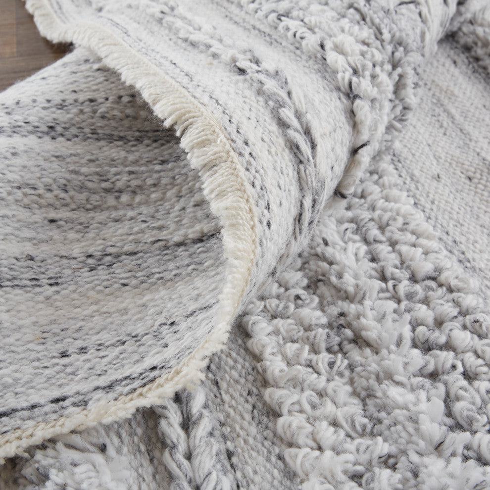 Weave & Wander Akton Shag Rug, Ivory/Light Gray, 9ft x 12ft Rug