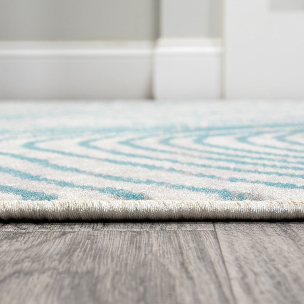 Arlo Woodgrain Geometric Ivory/Blue 4'x6' Area Rug