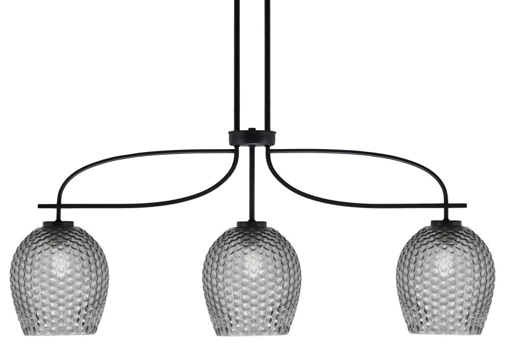 Cavella 3 Light Island Light, Matte Black Finish, 7.5" Smoke Textured Glass