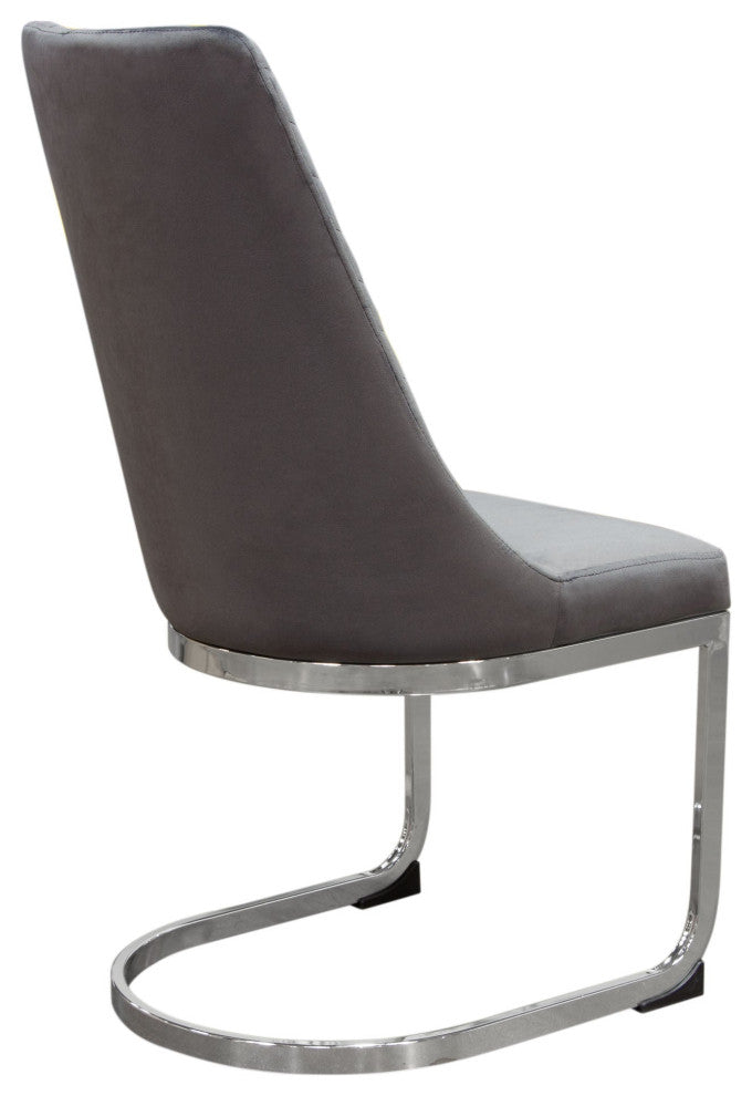 Vogue 2 Dining Chairs With Silver Metal Base, Gray Velvet