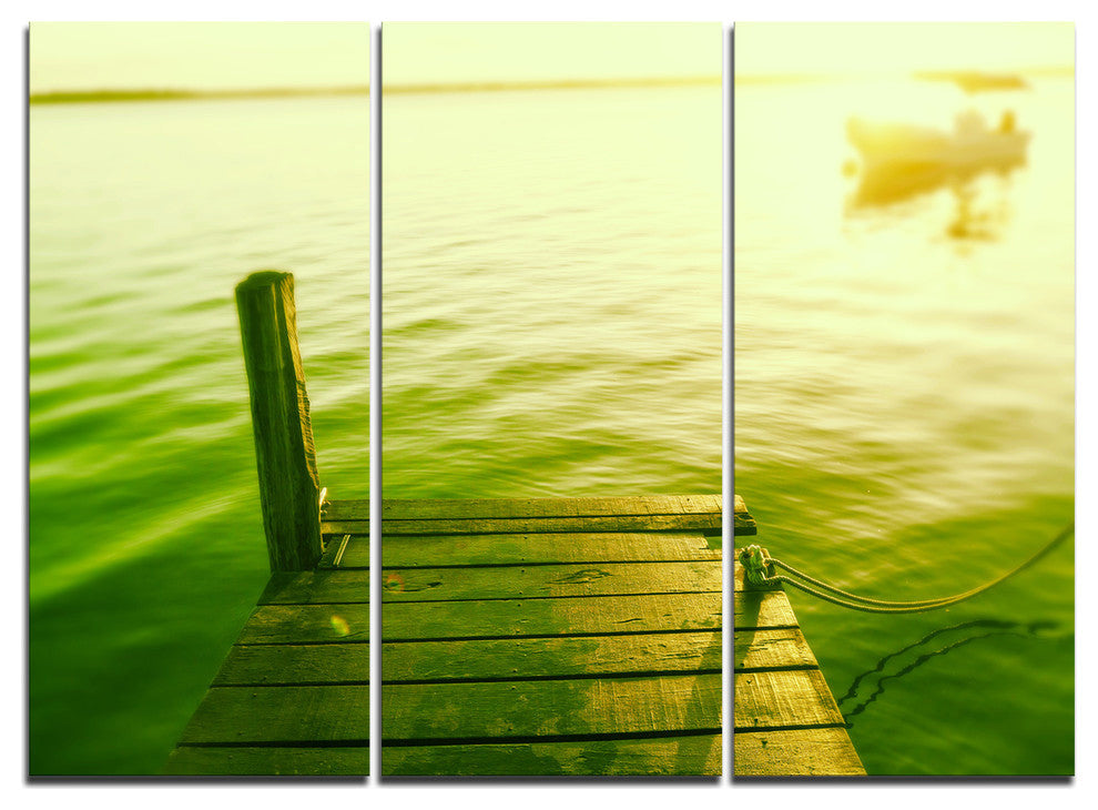 "Wooden Boardwalk in Green Sea" Sea Bridge Metal Wall Art, 3 Panels, 36"x28"
