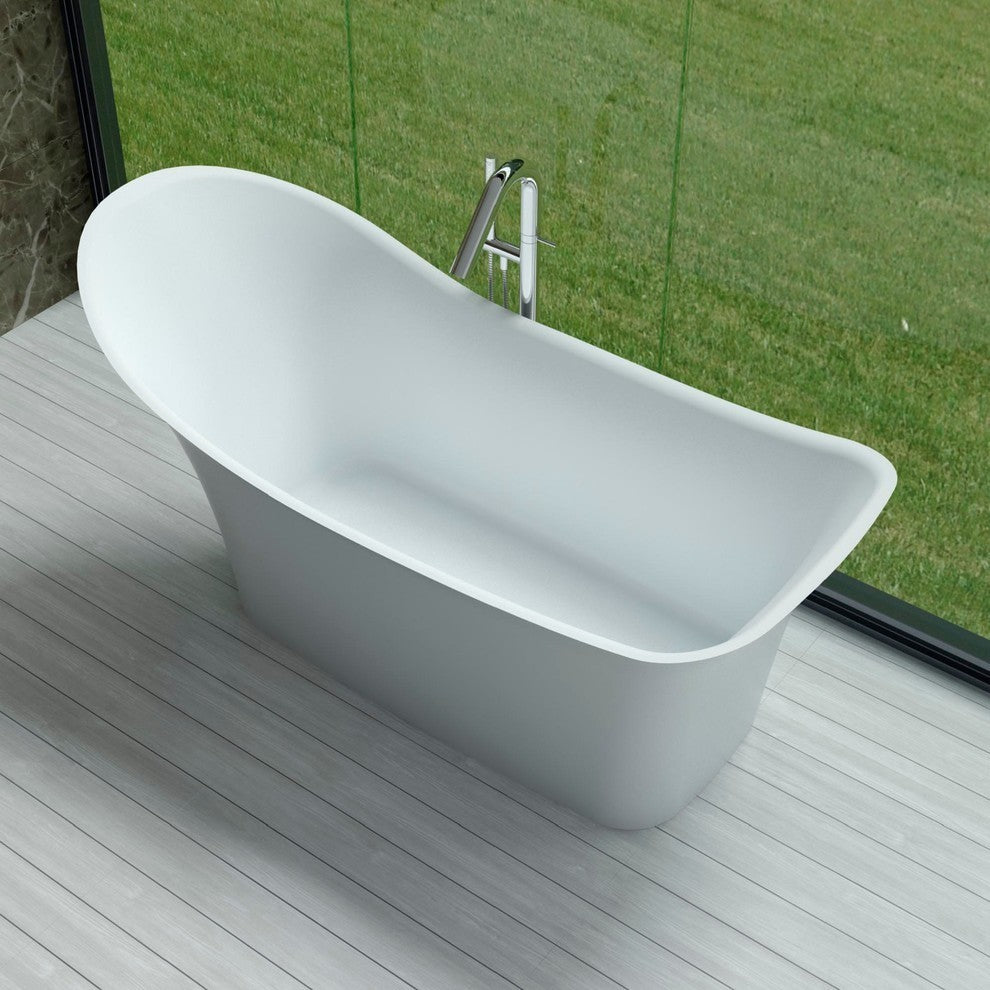 ADM Curved Freestanding Bathtub, Matte White, 74.4"