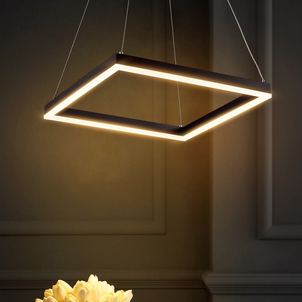Nero Square Modern Metal LED Pendant Light, Black, Width: 15.75